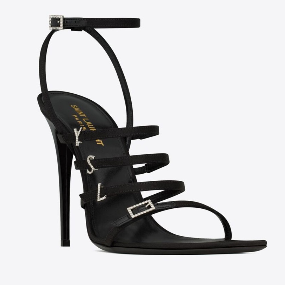YSL JERRY SANDALS CREPE SATIN WITH RHINESTONES